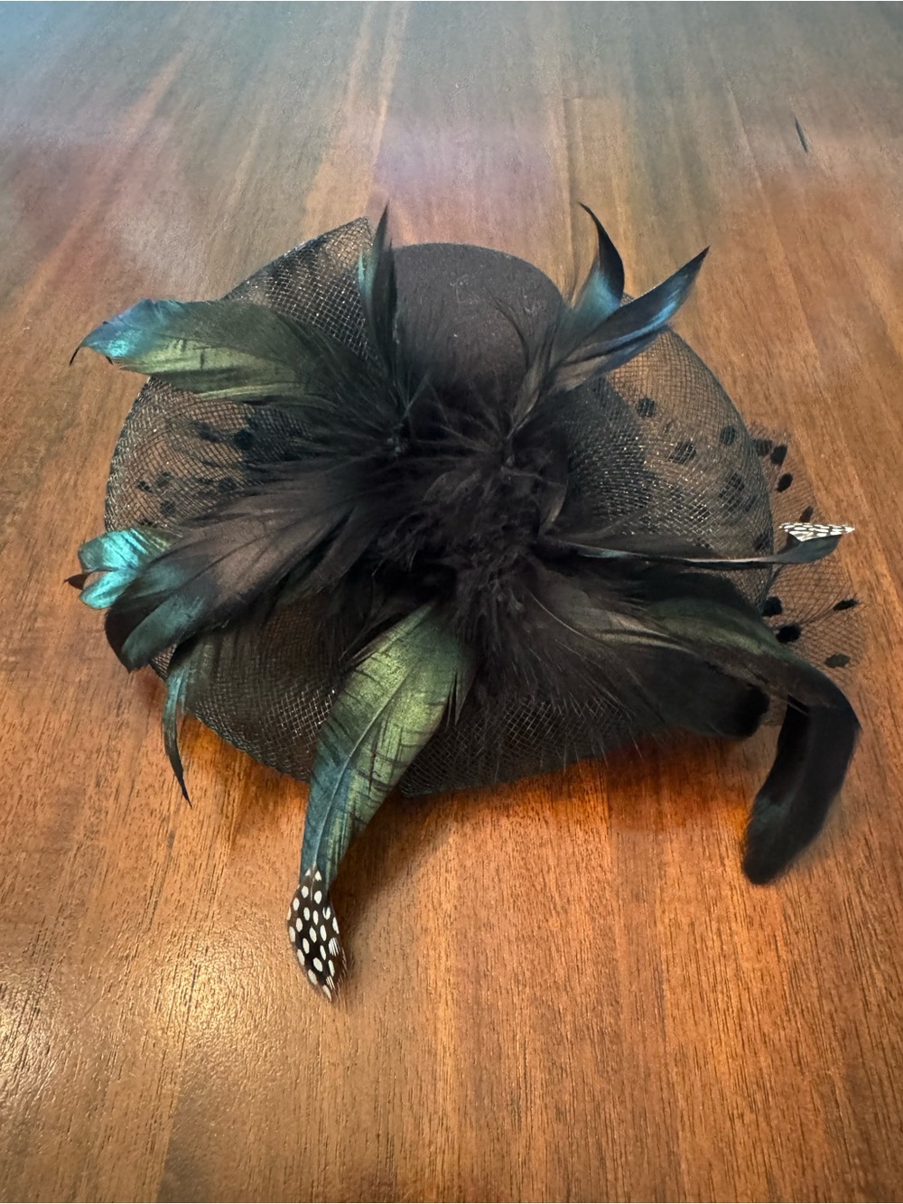 Gothic Black Mini Top Hat Fascinator Iridescent Feathers Veil